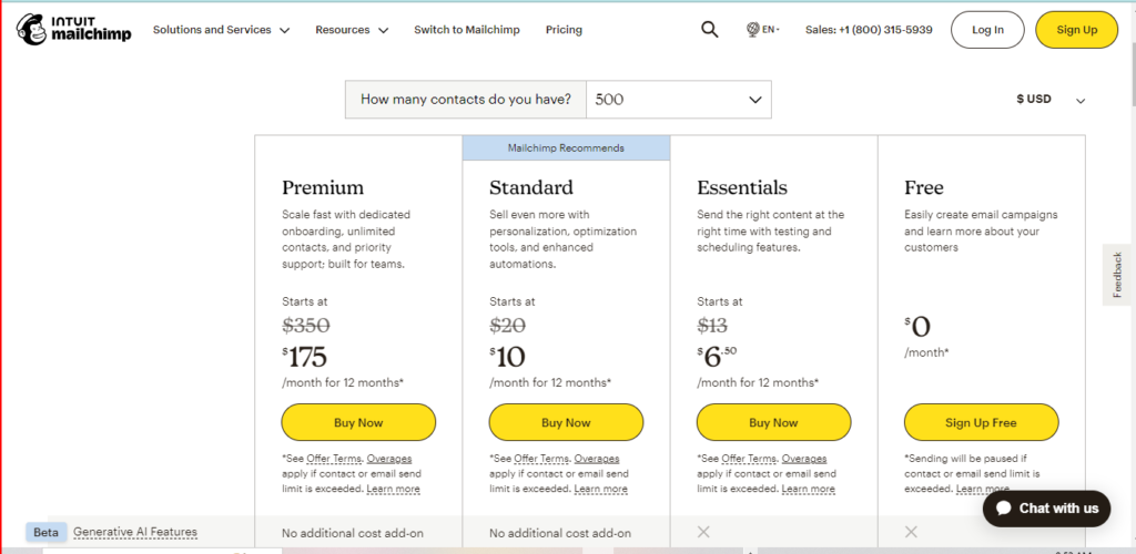 Active Campaign vs MailChimp: Mail Chimp Pricing