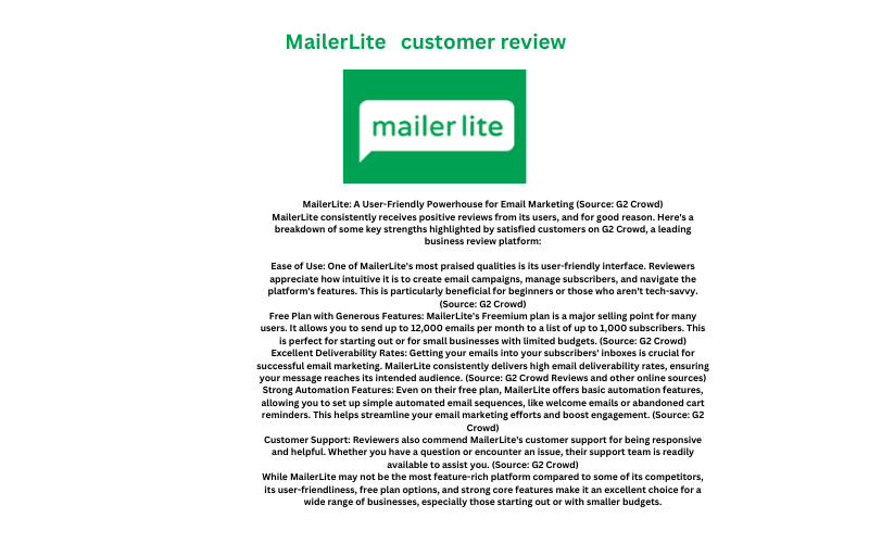 MailerLite Affiliate Marketing Strategies; Customer review