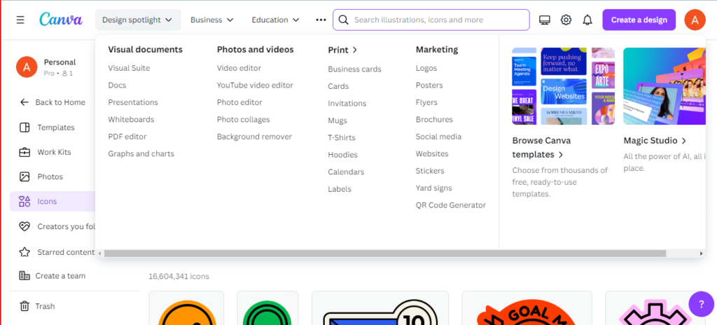 Screenshot of Canva 